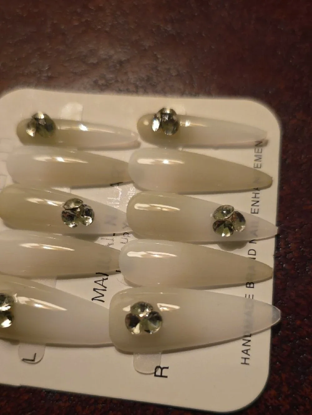 Press-On Nail Set with Crystal Accents - White/Cream Size Small